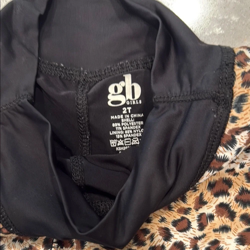GB Girls Black and Leopard Active Skort Shorts and Leggings Set LIKE NEW